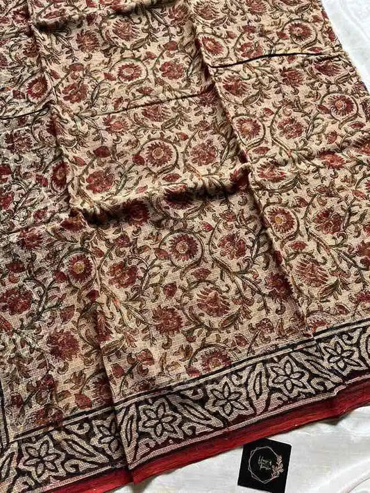 Kota Doria handblock saree with mulmul blouse – House of Thansha