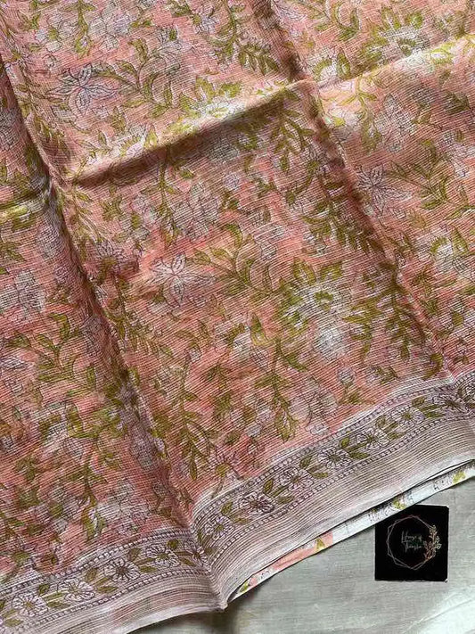 Kota Doria handblock saree with mulmul blouse – House of Thansha