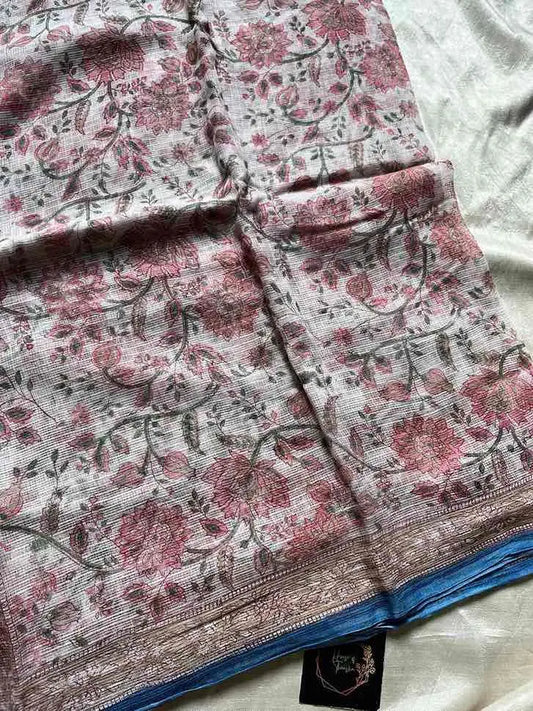 Kota Doria handblock saree with mulmul blouse – House of Thansha