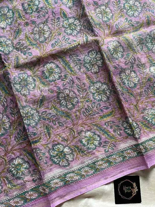 Kota Doria handblock saree with mulmul blouse – House of Thansha