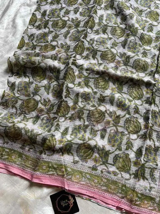 Kota Doria handblock saree with mulmul blouse – House of Thansha