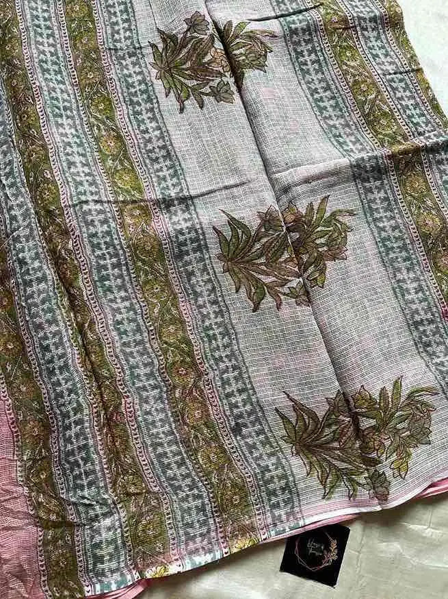 Kota Doria handblock saree with mulmul blouse – House of Thansha
