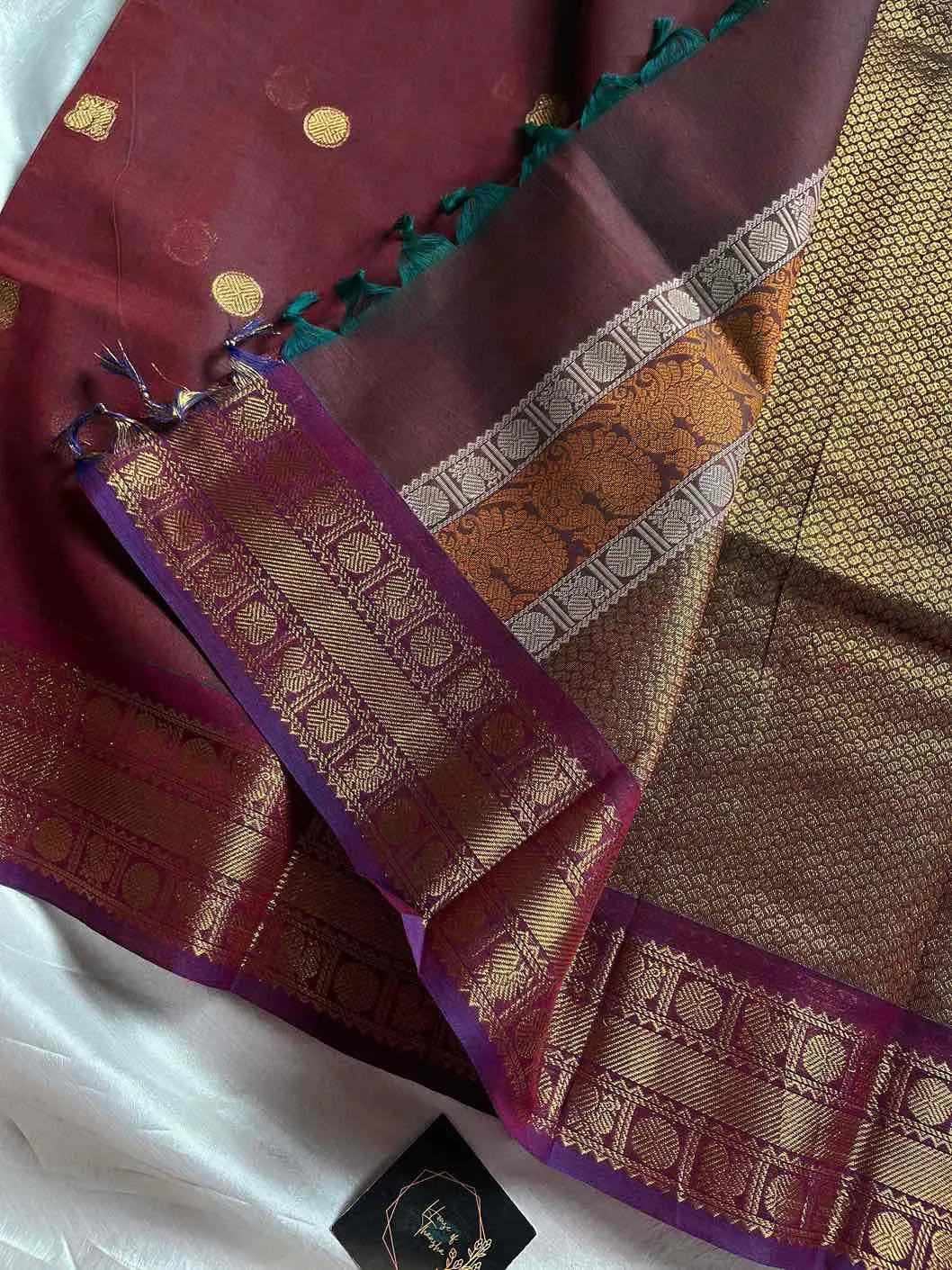 Brown 120-count Kanchi cotton saree | House of Thansha