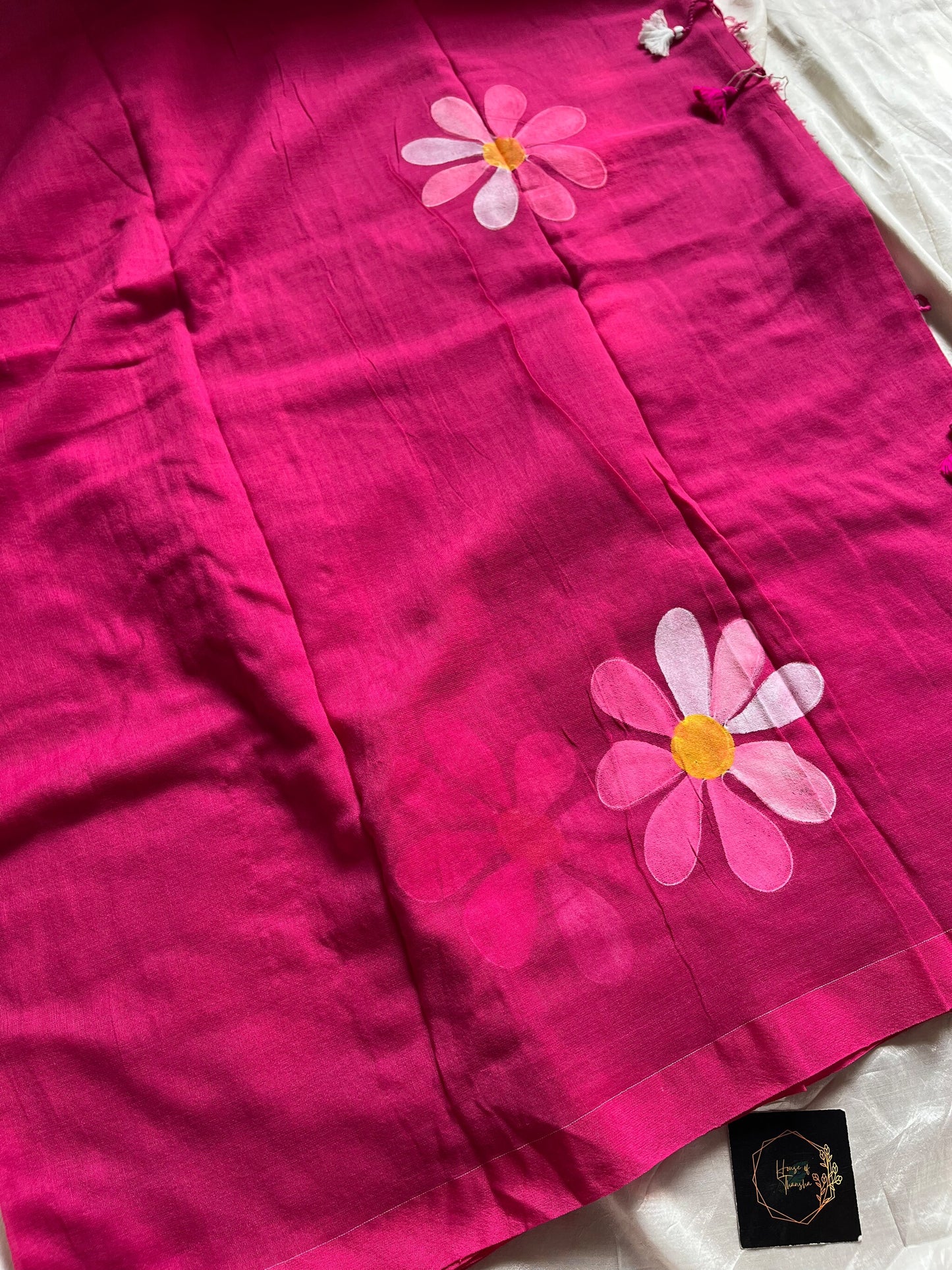 Pink Handpainted Khadi Cotton Saree, 6 meters, soft breathable fabric