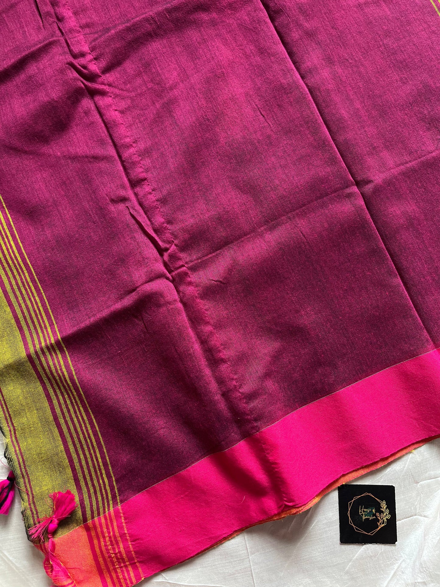 Green Plain Khadi Cotton Saree with contrast border and blouse piece