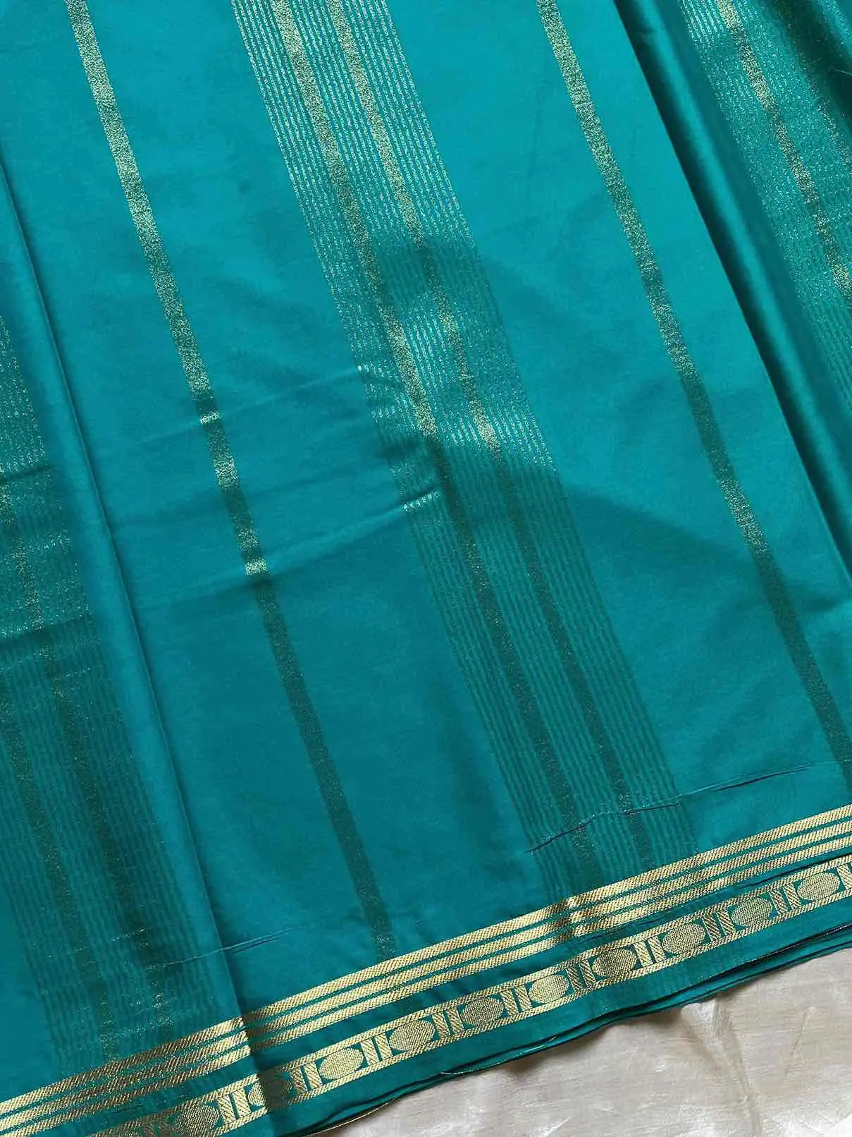 Semi Mysore Silk Saree – Teal Blue