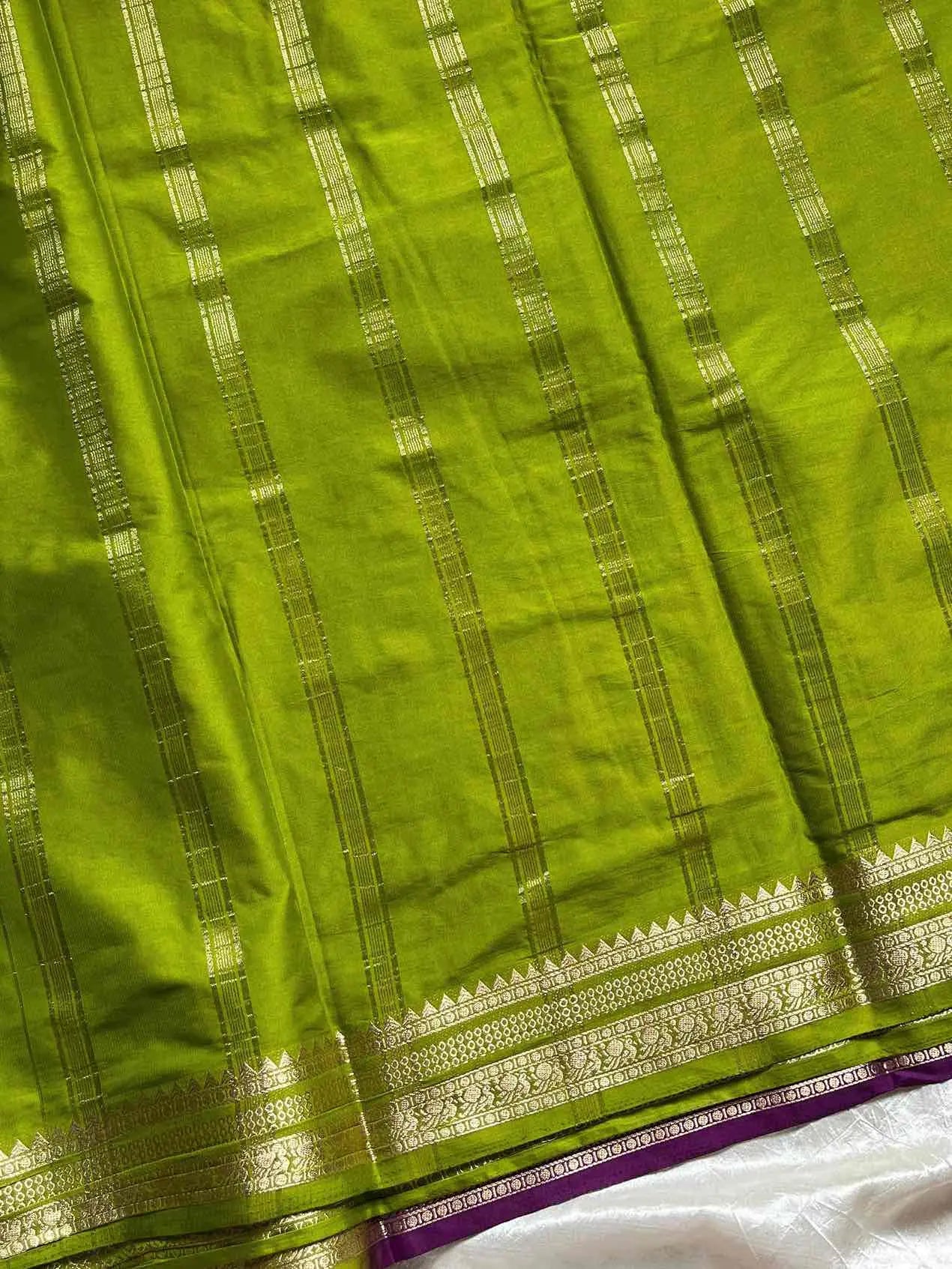 Semi Mysore Silk Saree – Violet with Green