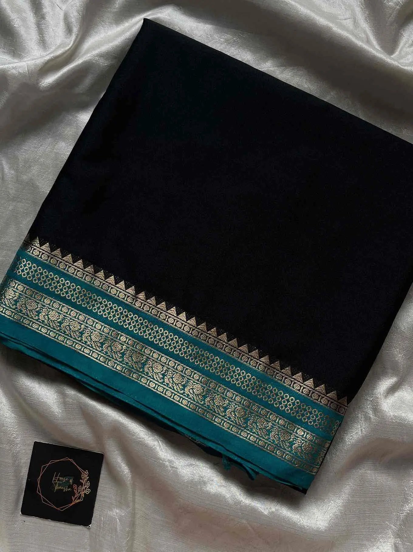 Semi Mysore Silk saree – Black & Blue