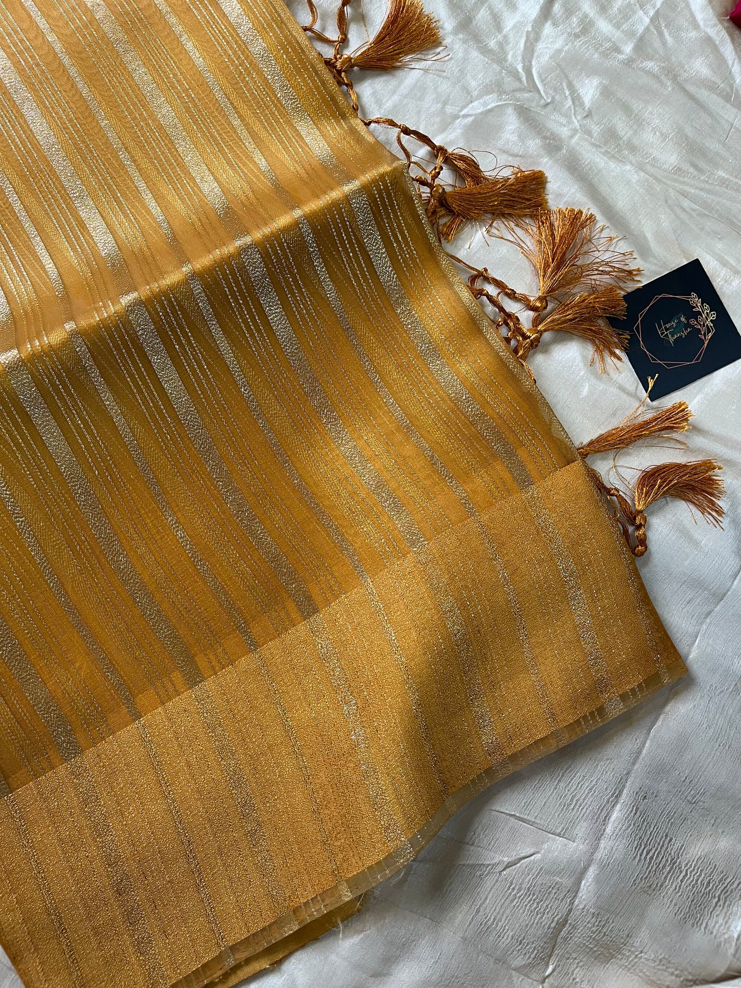 Golden Yellow Organza Tissue Saree with matching blouse,