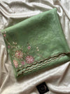 Soft organza saree with floral hand embroidery, flowy non-stiff drape by House of Thansha