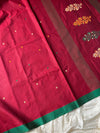 Maroon handloom Kanchi cotton saree with handwoven buttas, subtly woven pallu
