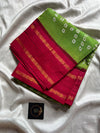 Green Atchu Kattu Sungudi cotton saree with pink border
