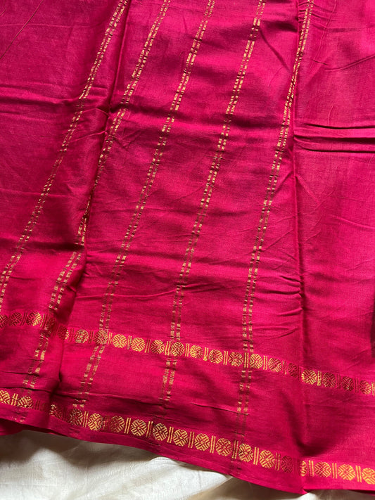 Green Atchu Kattu Sungudi cotton saree with pink border