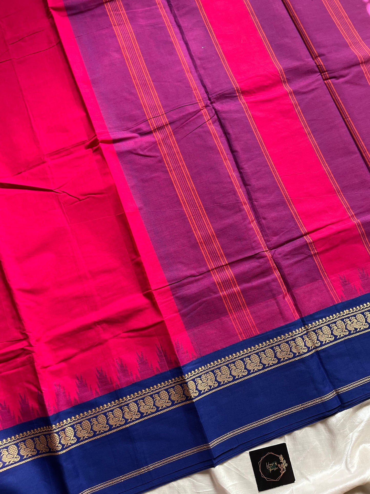 Pink Chettinadu cotton saree with thread-woven korvai border and running blouse