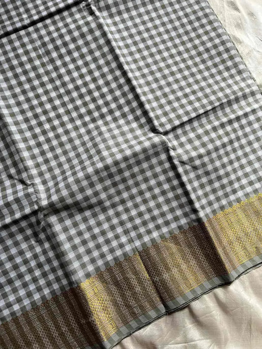 Mini Kattam – Grey Chettinadu cotton (Without Blouse)