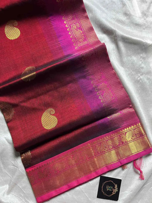 Kanchi silk cotton saree maroon with traditional weave