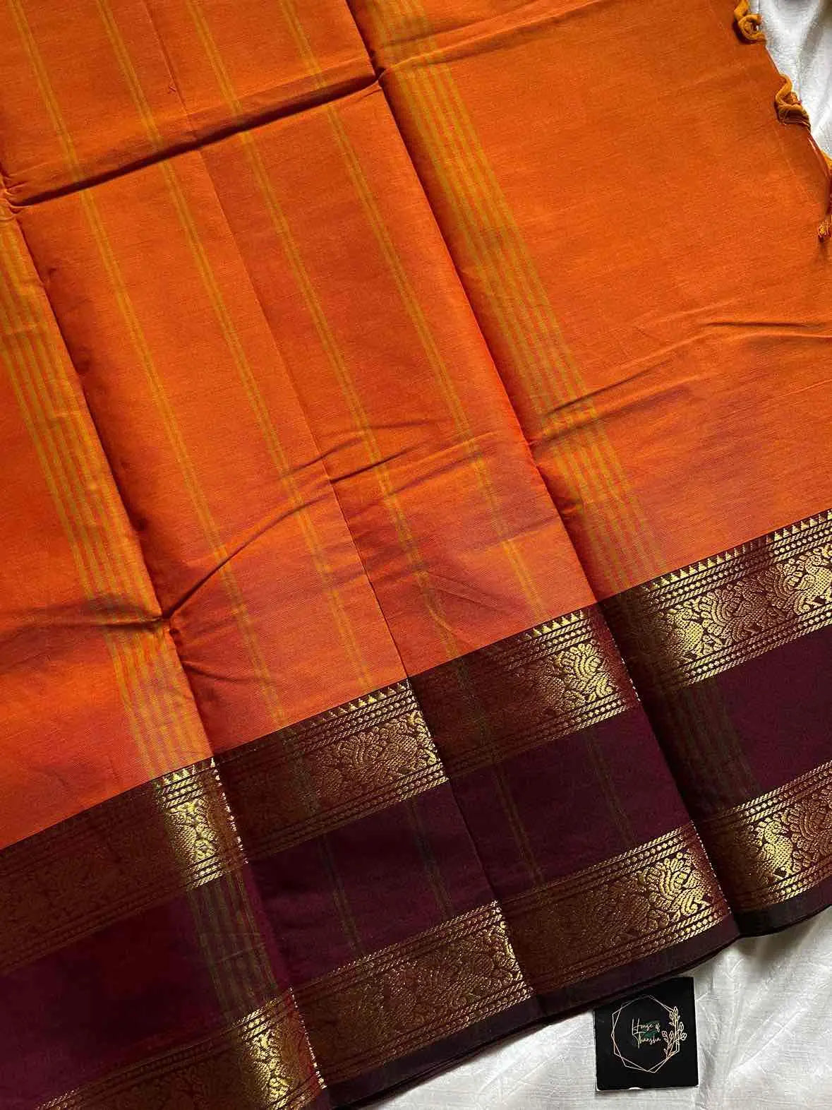 Subtle Weaves – Orange Kanchi Cotton Saree