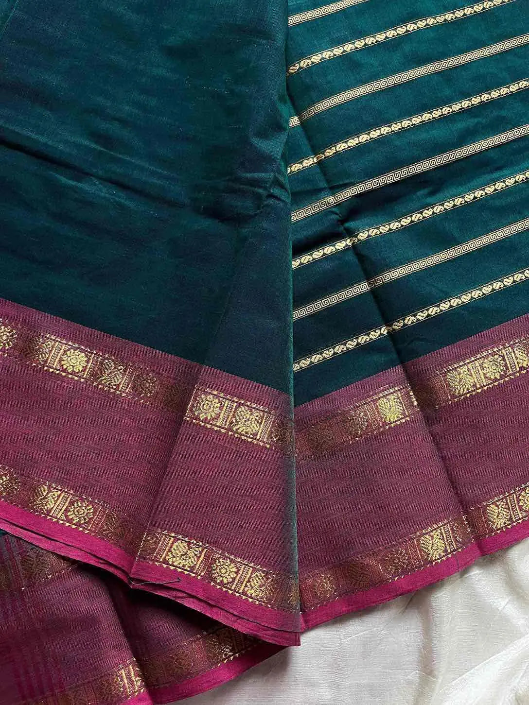 Kanchi Cotton Saree | Velthari Weave – Peacock Teal