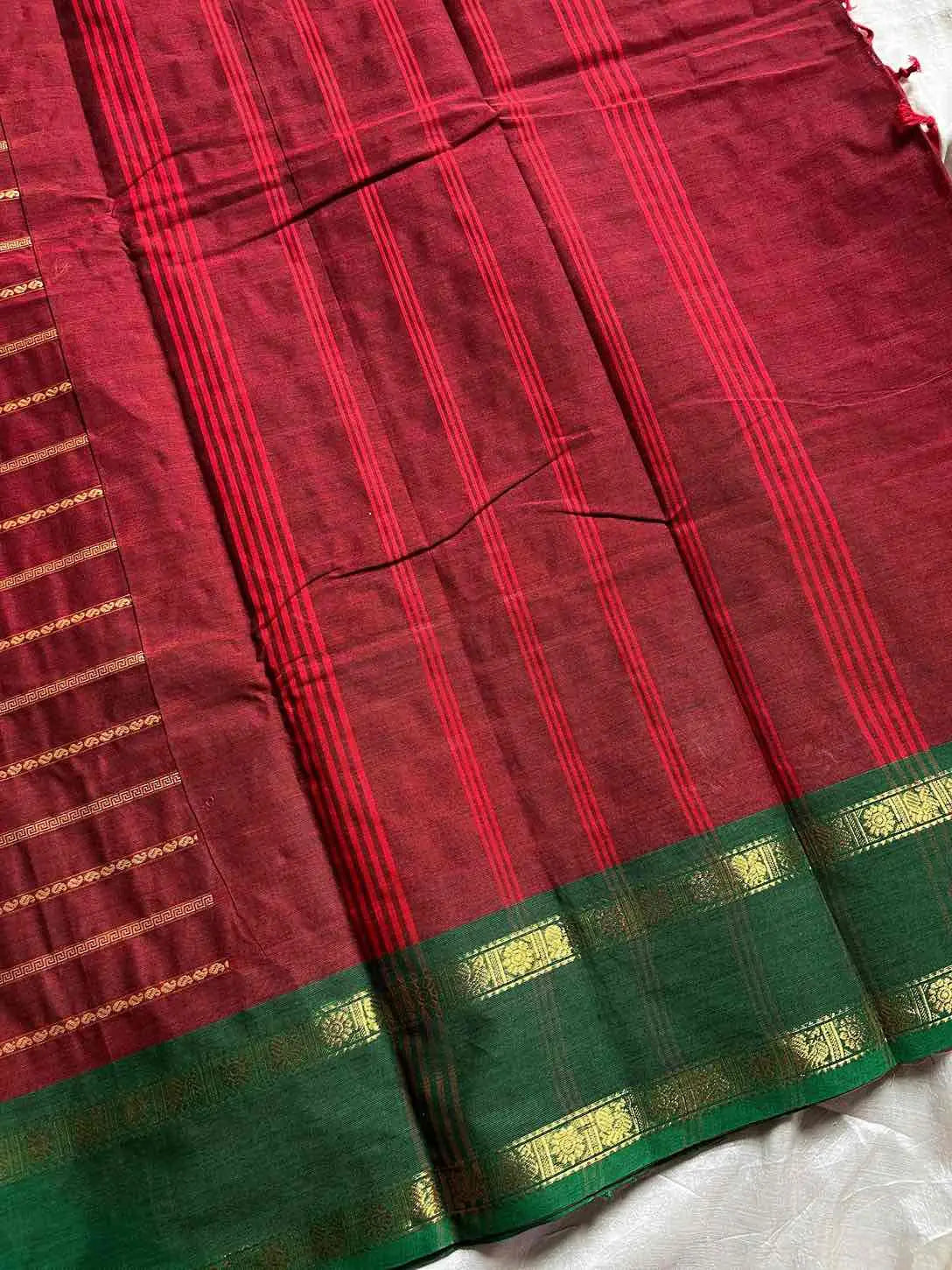 Kanchi cotton saree with Velthari weave and Ganga Jamuna border – House of Thansha
