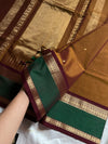 Honey brown 120 count mercerised Kanchi cotton saree with big zari border – House of Thansha