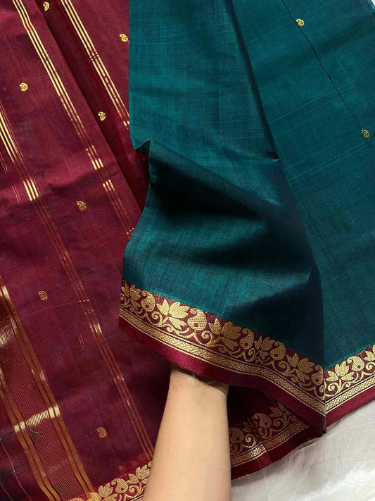 Vegan Weaves – Peacock green Handloom Art Silk Saree