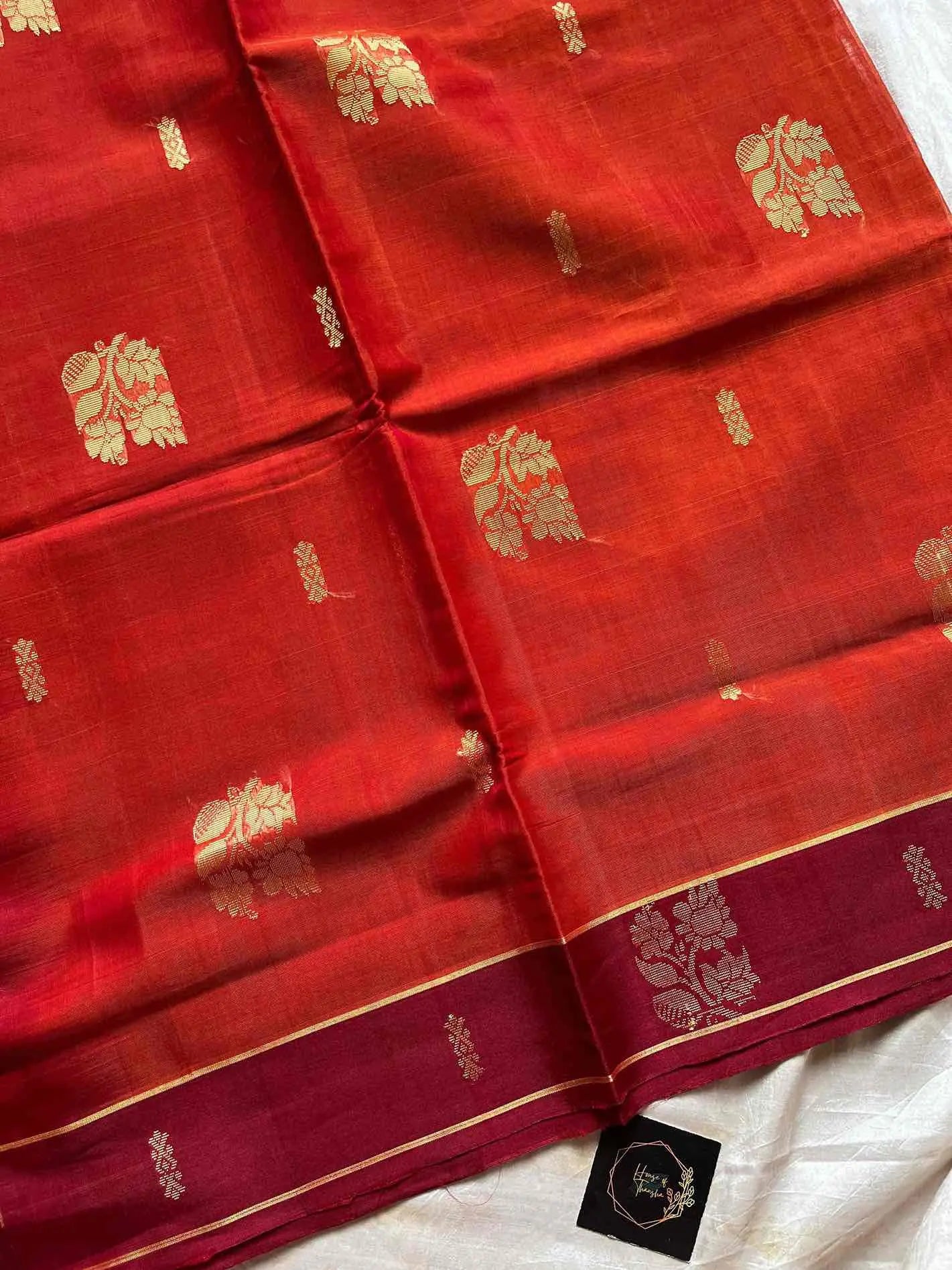 Vegan Silk Saree – Burnt Orange | Handloom Art Silk (Without Blouse)
