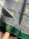 Vegan silk saree in handloom art silk with contrast border and pallu.