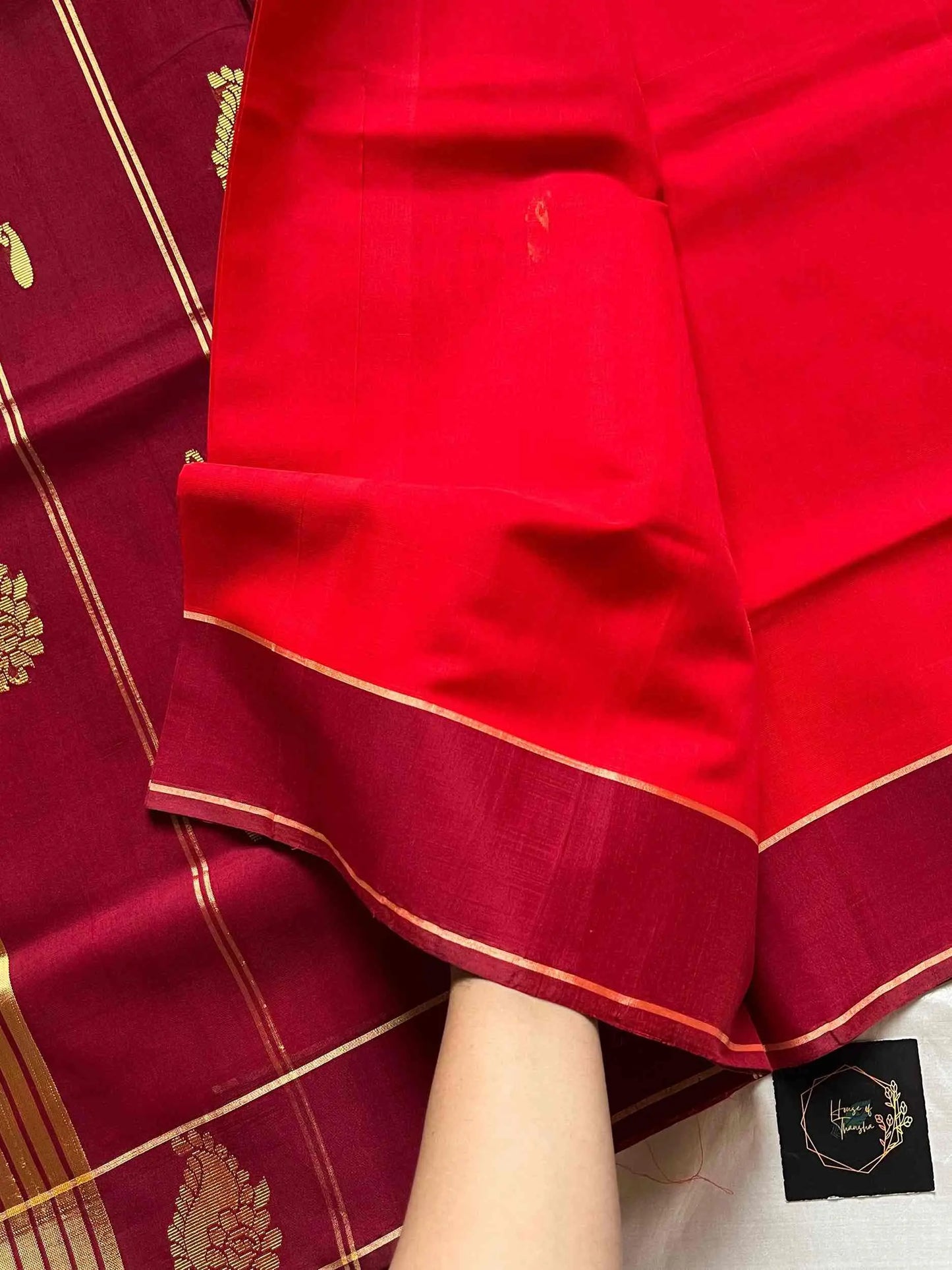 Vegan Silk Saree – Coral Red | Handloom Art Silk