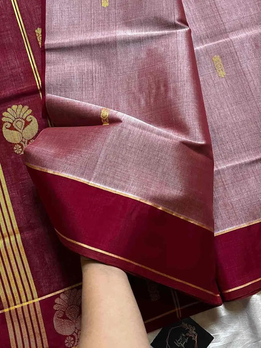 Vegan Weaves – Pastel Pink Handloom Art Silk Saree