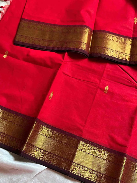 Vintage Loom Edit | Red Kanchi Cotton Saree