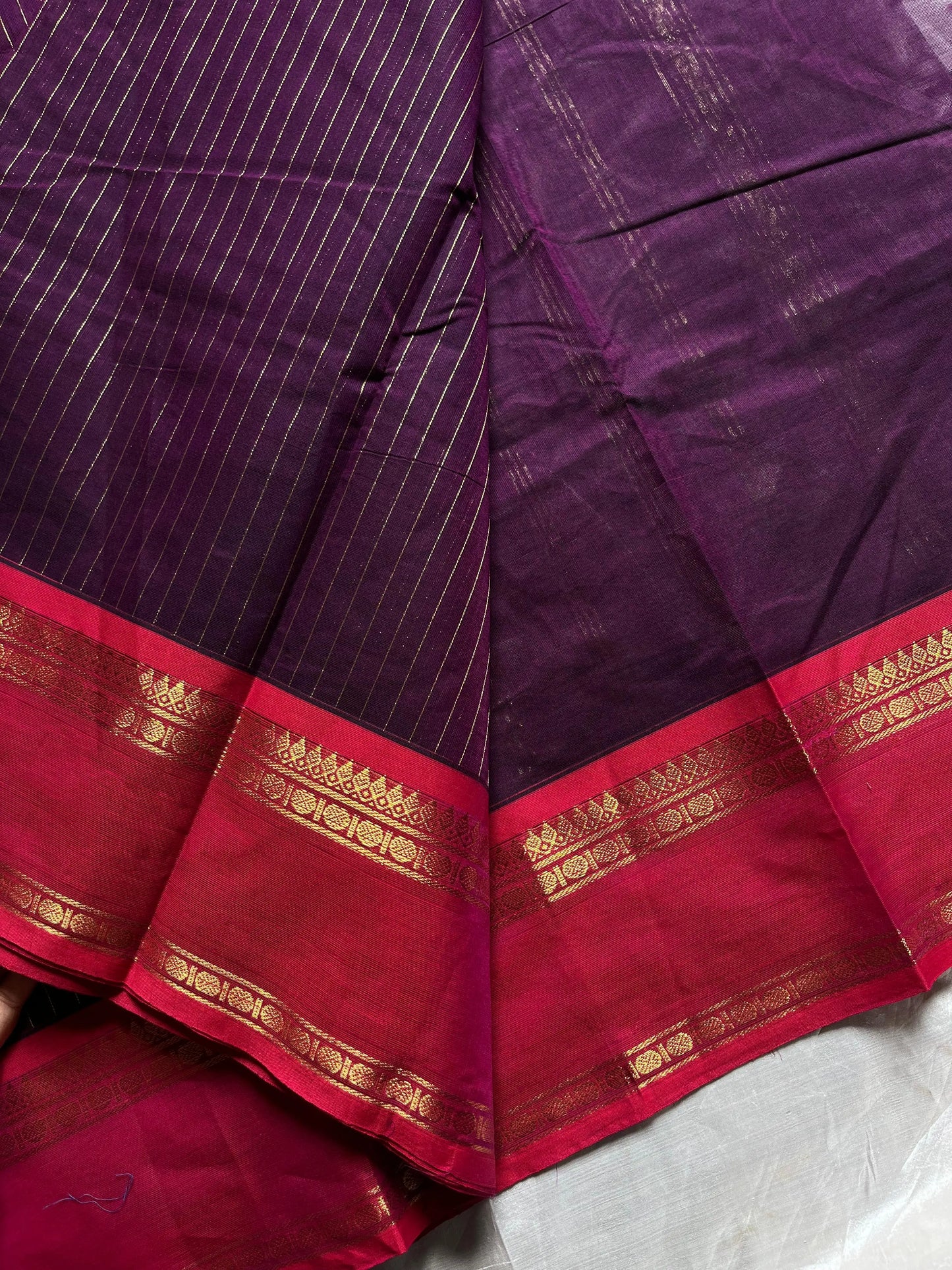 Zari Edition | Dark Purple Kanchi Cotton Saree with Dual Border