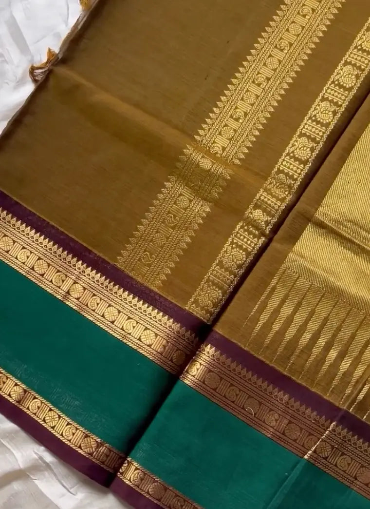 Throne Edit – Olive Brown 120 Counts Mercerised Kanchi Cotton Saree