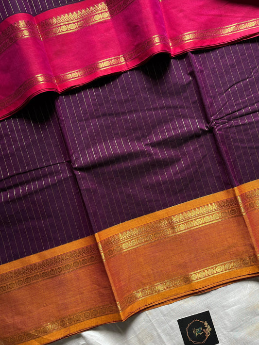 Zari Edition | Dark Purple Kanchi Cotton Saree with Dual Border