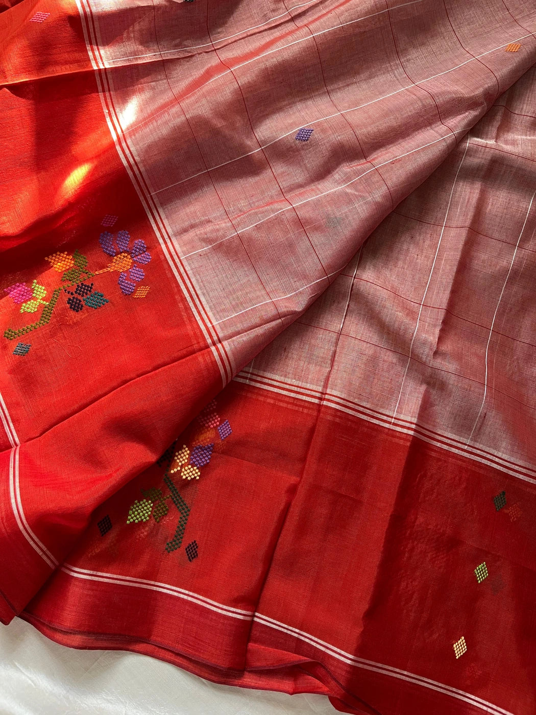 Chedibutta Saree - Handloom Vegan Art Silk - Rust orange