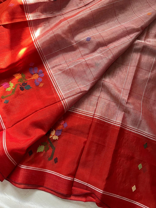 Chedibutta Saree - Handloom Vegan Art Silk - Rust orange