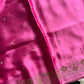 Rose pink Banarasi mashru silk saree with golden zari work and rich pallu.