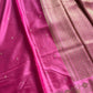 Rose pink Banarasi mashru silk saree with golden zari work and rich pallu.