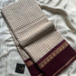Maragatham – Pastel White with Maroon Korvai Kattam Chettinadu Cotton Saree