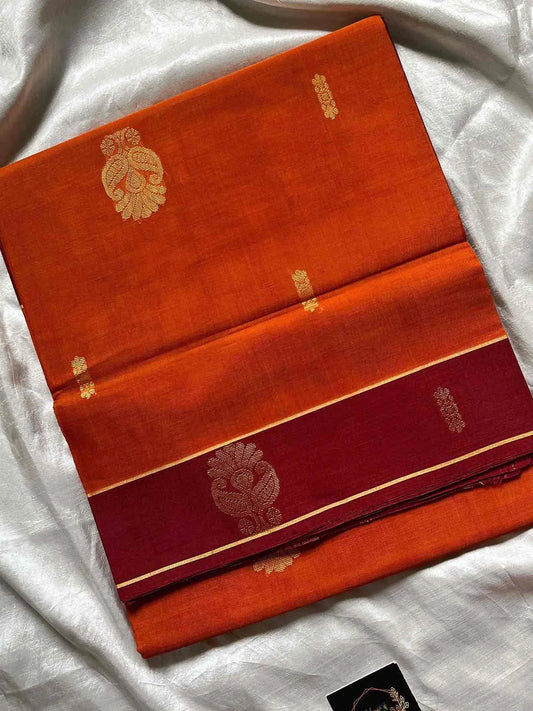 Vegan Weaves – Yellow X Orange Handloom Art Silk Saree