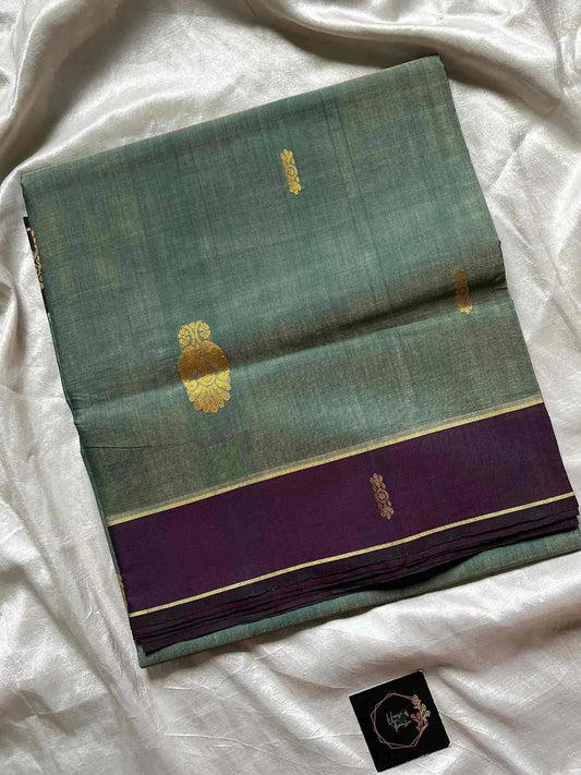 Vegan Weaves – Sea green Handloom Art Silk Saree