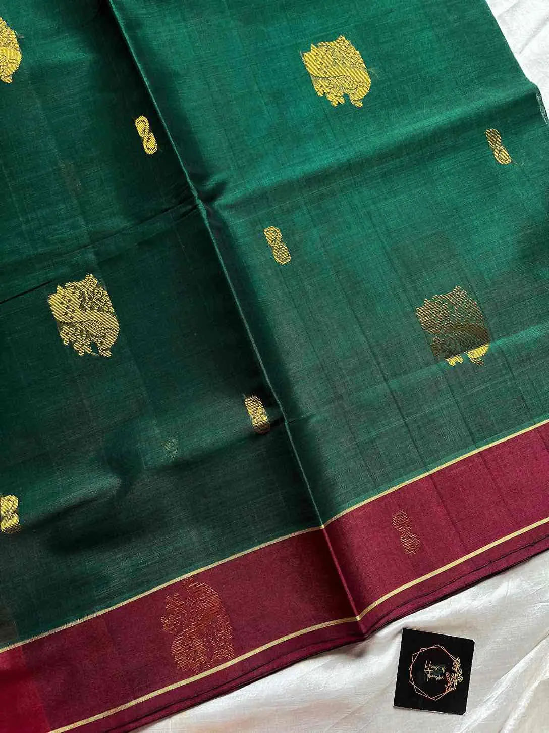 Vegan Weaves – Dark Green Handloom Art Silk Saree