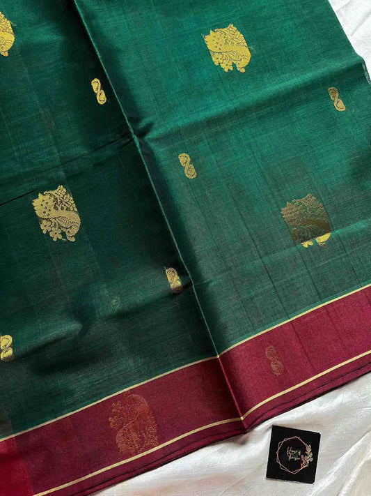 Vegan Weaves – Dark Green Handloom Art Silk Saree
