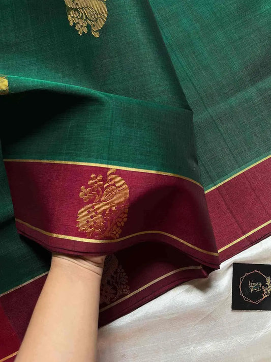 Vegan Weaves – Dark Green Handloom Art Silk Saree