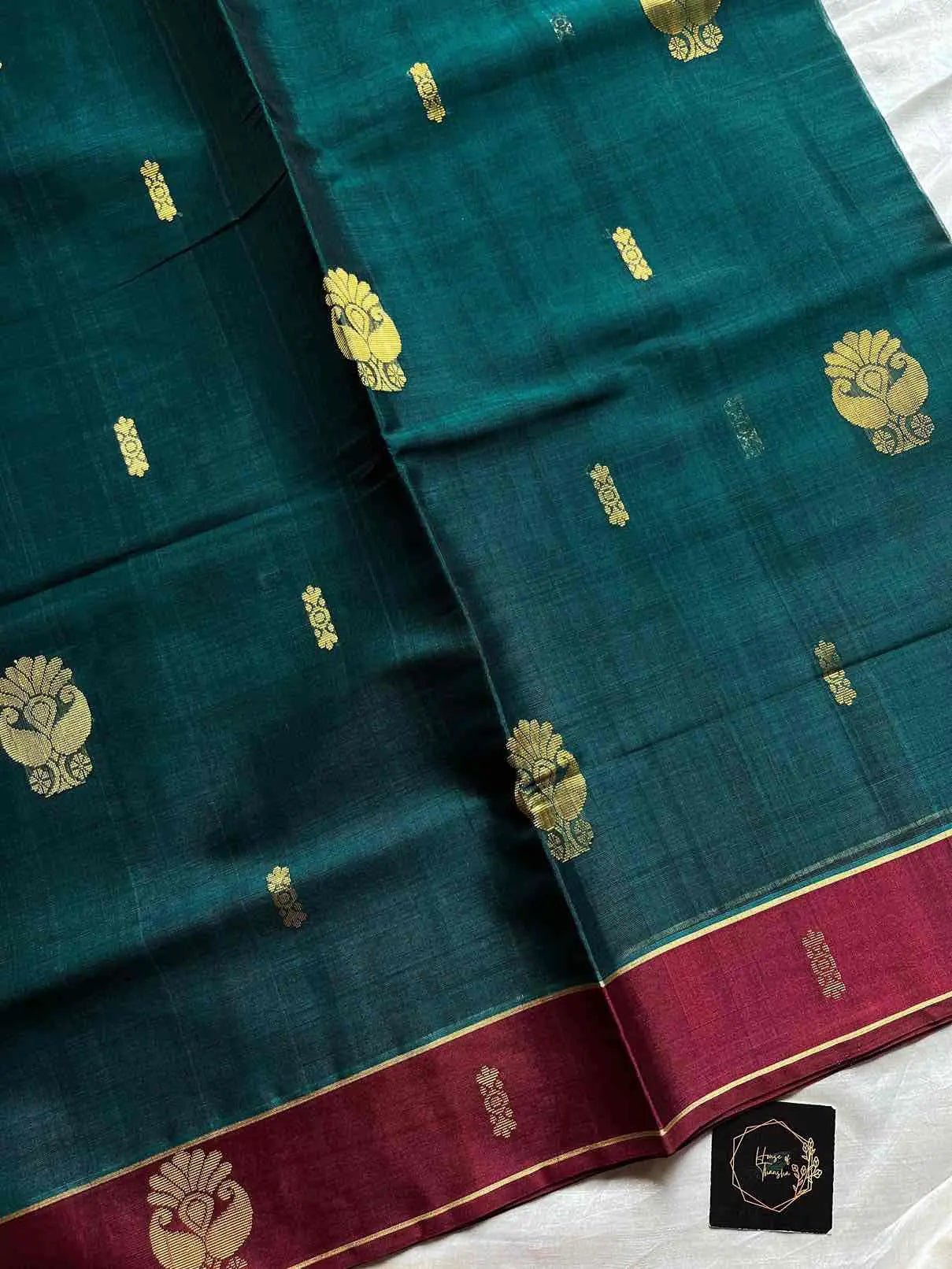 Vegan Weaves – Peacock Green Handloom Art Silk Saree