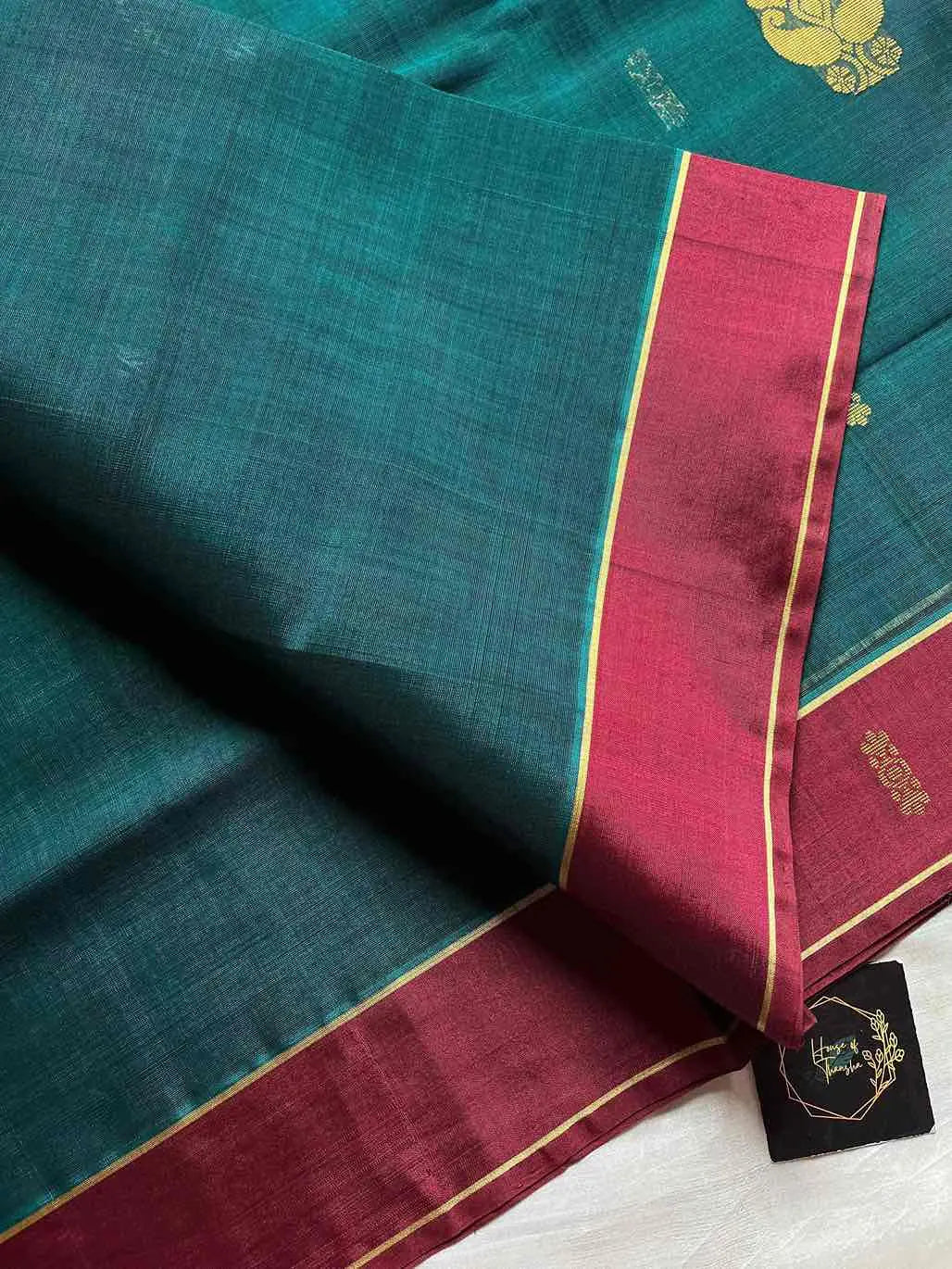Vegan Weaves – Peacock Green Handloom Art Silk Saree