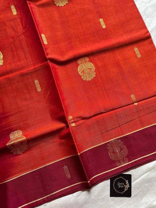 Vegan Weaves – Orange Handloom Art Silk Saree