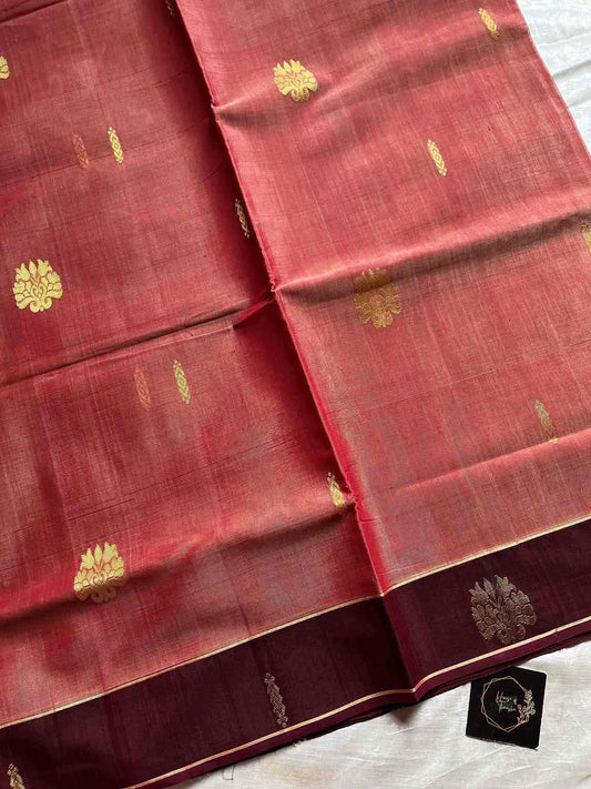 Vegan Weaves – Pastel Onion Pink Handloom Art Silk Saree
