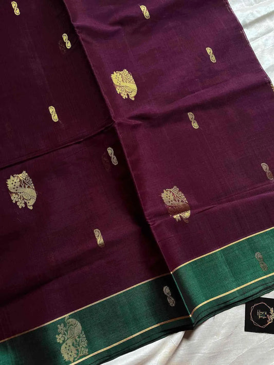 Vegan Weaves – Royal deep purple Handloom Art Silk Saree