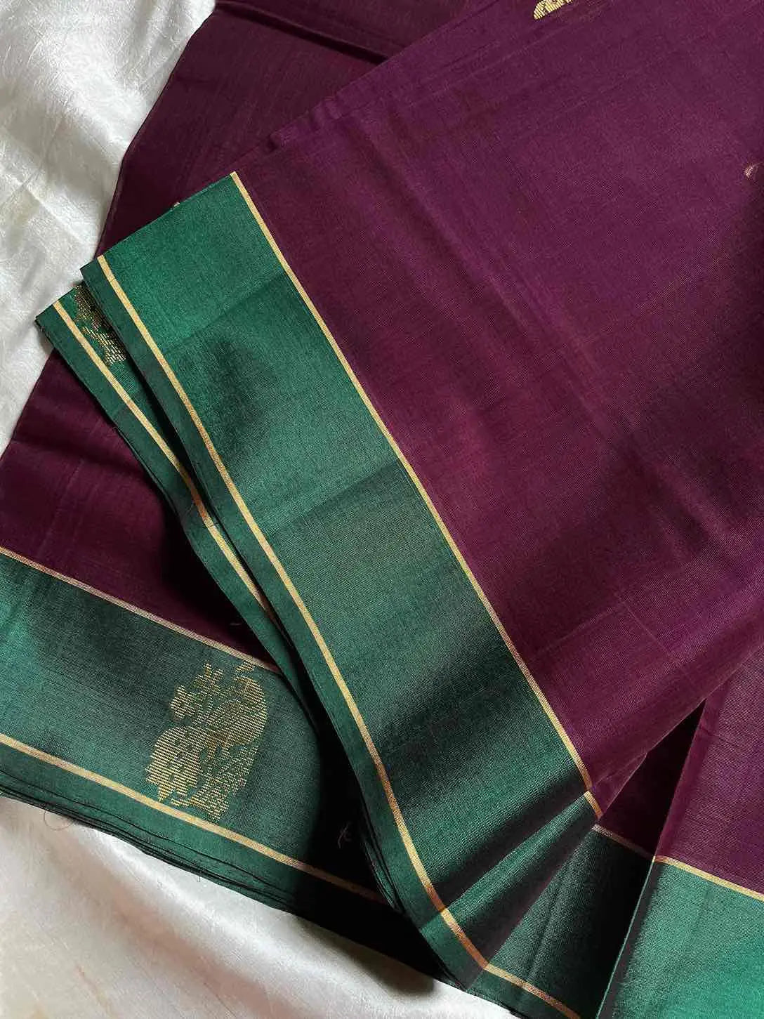 Vegan Weaves – Royal deep purple Handloom Art Silk Saree
