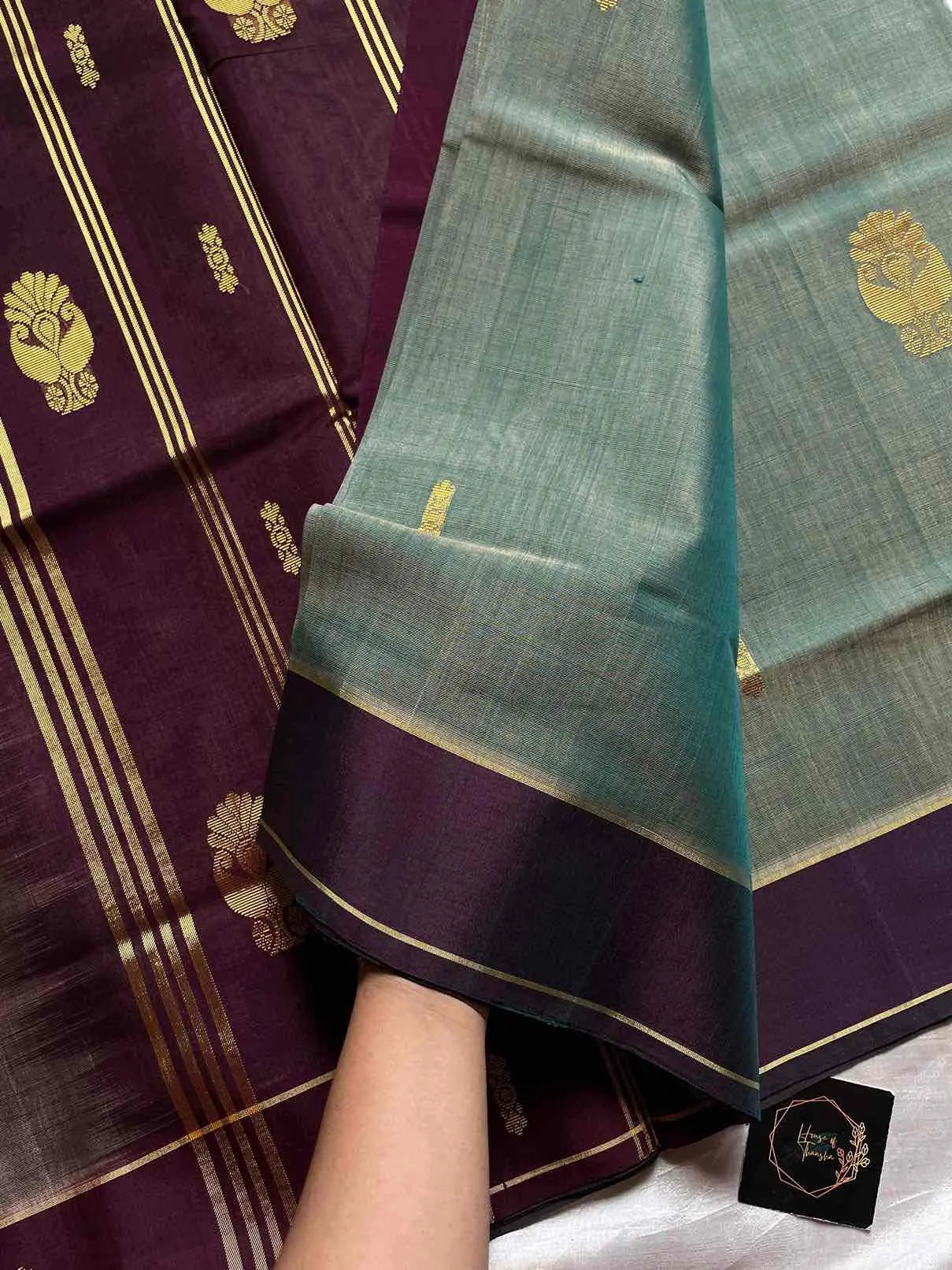 Vegan Weaves – Sea green Handloom Art Silk Saree